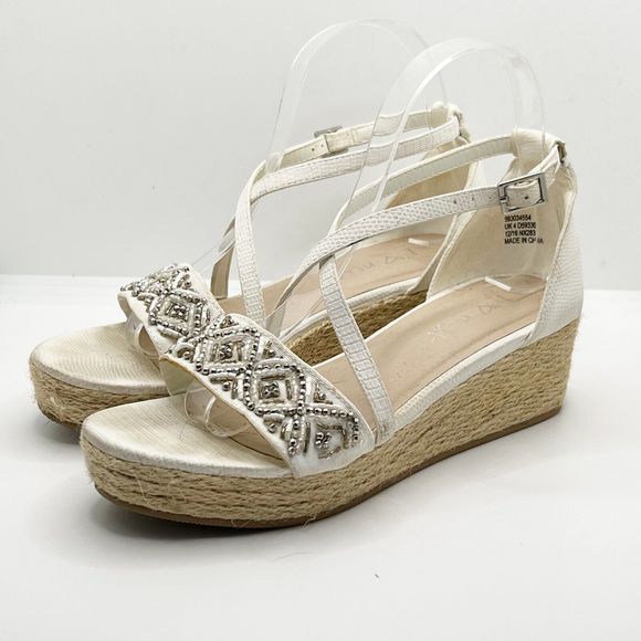 Next Cream Beaded Espadrille Wedge Strappy Sandals UK Size 4 - Picture 2 of 8
